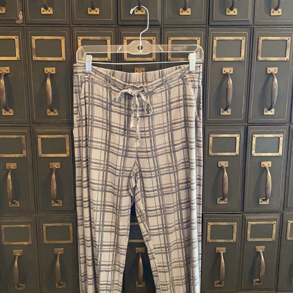XCVI Plaid Drawstring Pants - Gray and Cream